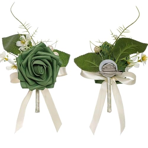 XPJYUA Hochzeit Corsage Boutonniere Seidenrose Corsage Künstliche Blumenbroschen Trauzeuge Brautjungfer Bräutigam Braut Elegantes Hochzeits-Abschlussball-Party-Zubehör(Green) von XPJYUA