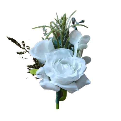 XPJYUA Hochzeit Corsage Boutonnieres Blumen Künstliche weiße Rosen Seide Elfenbein Corsage Knopfloch Bräutigam Männer Boutonniere for Männer Hochzeitsaccessoires(A) von XPJYUA