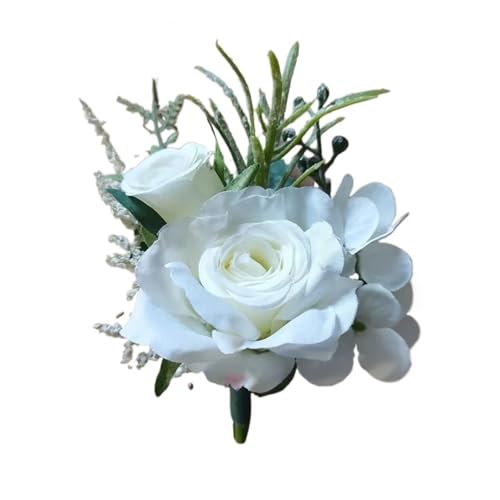 XPJYUA Hochzeit Corsage Boutonnieres Blumen Künstliche weiße Rosen Seide Elfenbein Corsage Knopfloch Bräutigam Männer Boutonniere for Männer Hochzeitsaccessoires(B) von XPJYUA