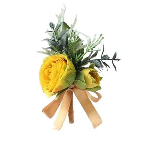 XPJYUA Hochzeit Corsage Boutonnieres for Männer, Rosen, gelbe Seidenblumen, Ansteckblumen, Armband for Boutonnieres, Hochzeit, Hochzeitsbedarf(Type 7 Boutonnieres) von XPJYUA