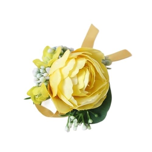 XPJYUA Hochzeit Corsage Boutonnieres for Männer, Rosen, gelbe Seidenblumen, Ansteckblumen, Armband for Boutonnieres, Hochzeit, Hochzeitsbedarf(Wrist Flower C) von XPJYUA