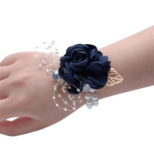 XPJYUA Hochzeit Corsage Brautjungfer Handgelenk Blume Corsage Hochzeit Prom Party Perle Armband Stoff Hand Blume Hochzeit Zubehör Armreif Schmuck(03) von XPJYUA