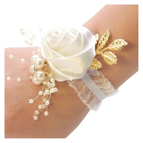 XPJYUA Hochzeit Corsage Brautjungfer Handgelenk Blumen Hochzeit Prom Party Boutonniere Satin Rose Armband Stoff Hand Blumen Hochzeit Versorgung Zubehör(3) von XPJYUA