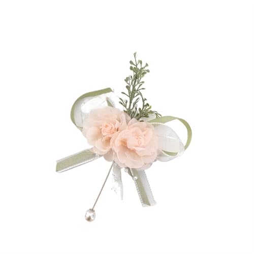 XPJYUA Hochzeit Corsage Brautjungfer Handgelenk Corsage Braut Prom Party Boutonniere Satin Rose Perle Armband Stoff Hand Blumen Hochzeit Zubehör(D-Corsage) von XPJYUA