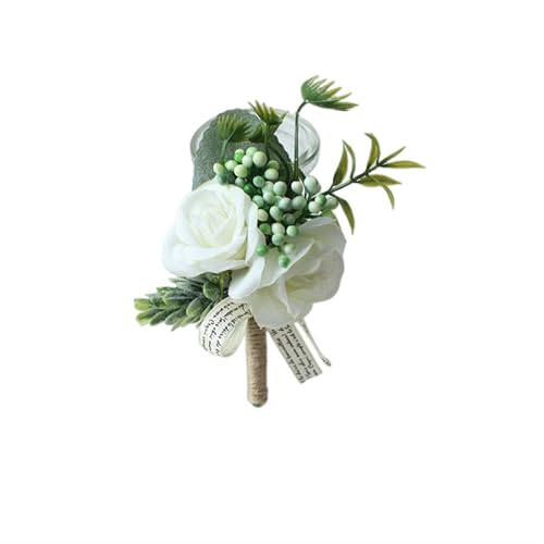 XPJYUA Hochzeit Corsage Corsage for Männer, Hochzeit, rustikal, Boutonniere, weiß, Braut-Armkorsage, Brautjungfer, Bräutigam, Party, Treffen, persönliche Dekorationen(Boutonniere D) von XPJYUA