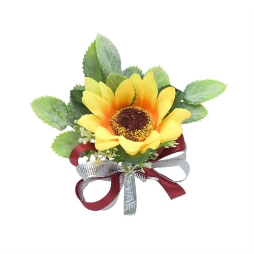 XPJYUA Hochzeit Corsage Frauen Männer Gelbe Sonnenblumen Boutonniere for Party Hochzeit Tuch Decor Boutonniere Pin Braut Handgelenk Corsage Brautjungfer Armband(Corsage 3) von XPJYUA