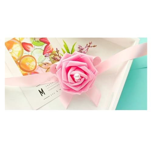 XPJYUA Hochzeit Corsage Handgelenk Corsage Brautjungfer Armband Blumen Boutonniere Hochzeit Zubehör Schaum Rosen Freundinnen Ehe Party Prom Dekoration(Pink Bracelet) von XPJYUA