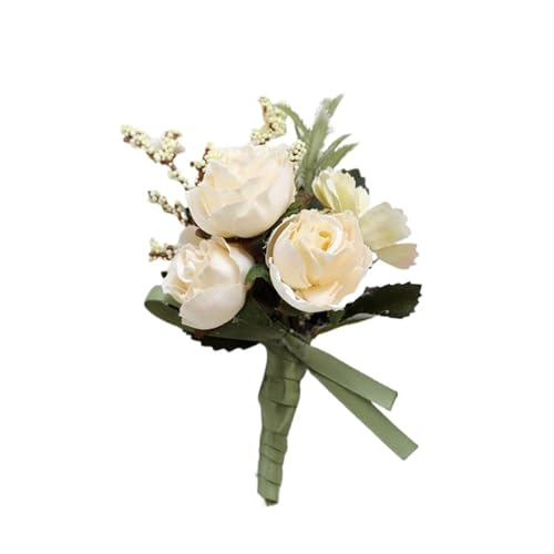 XPJYUA Hochzeit Corsage Handgelenk Corsage Hochzeit Männer Boutonniere Armband Bräutigam Pins Brautjungfer Handgelenk Corsage Blume Seide Rote Rose Boutonniere(A-Corsage) von XPJYUA