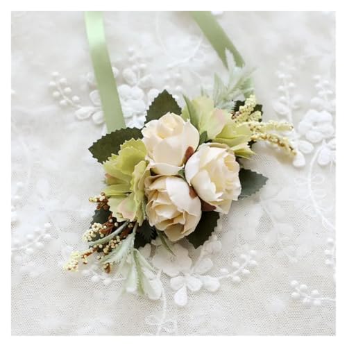 XPJYUA Hochzeit Corsage Handgelenk Corsage Hochzeit Männer Boutonniere Armband Bräutigam Pins Brautjungfer Handgelenk Corsage Blume Seide Rote Rose Boutonniere(A-Wrist Flower) von XPJYUA