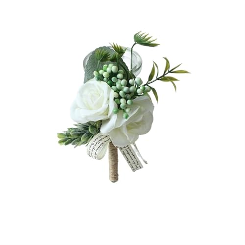 XPJYUA Hochzeit Corsage Handgelenk Corsage Hochzeit Männer Boutonniere Mädchen Armband Bräutigam Pins Brautjungfer Handgelenk Corsage Blume Seide Rose Boutonniere(Boutonniere White E) von XPJYUA