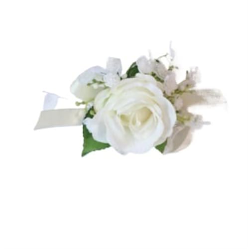 XPJYUA Hochzeit Corsage Handgelenk Corsage Hochzeit Männer Boutonniere Mädchen Armband Bräutigam Pins Brautjungfer Handgelenk Corsage Blume Seide Rose Boutonniere(Bracelet White B) von XPJYUA