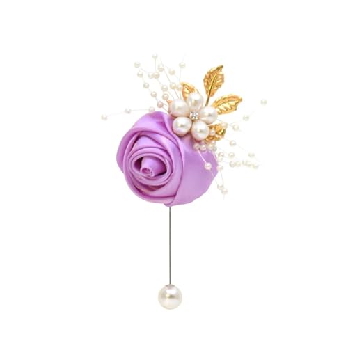 XPJYUA Hochzeit Corsage Hochzeit Abschlussball Corsage Zeremonie Blume Brosche Bankett Hochzeit Boutonnieres Bräutigam Trauzeugen Braut Knopfloch Blumen(Purple) von XPJYUA