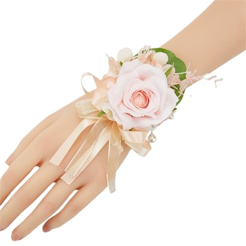 XPJYUA Hochzeit Corsage Hochzeit Boutonniere Seidenrosen Corsage Brautjungfer Armband Blumen Zeuge Mann Knopfloch Anzug Zubehör(Wrist Flower-E) von XPJYUA