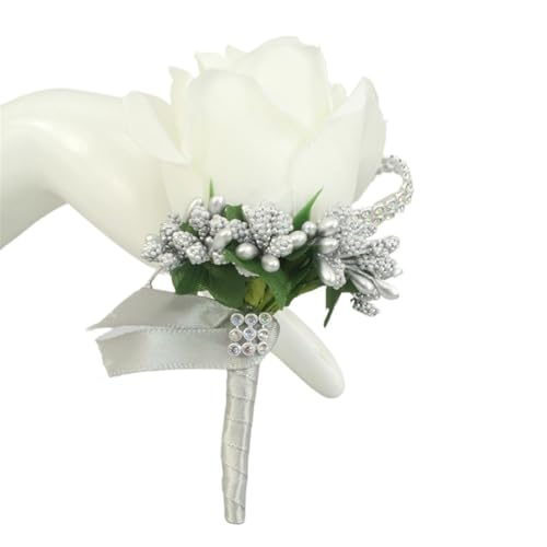 XPJYUA Hochzeit Corsage Hochzeitsanstecker und Boutonnieres Künstliche Rosen Seide Bräutigam Boutonniere Blume Trauzeuge Knopfloch Mariage Zubehör(5) von XPJYUA