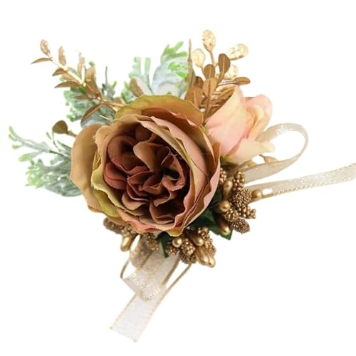 XPJYUA Hochzeit Corsage Künstliche Blumen Hochzeit Bräutigam Boutonniere Corsage Armband Brautjungfer Seidenblumen Brosche Ehe liefert(Wrist Flower 04) von XPJYUA