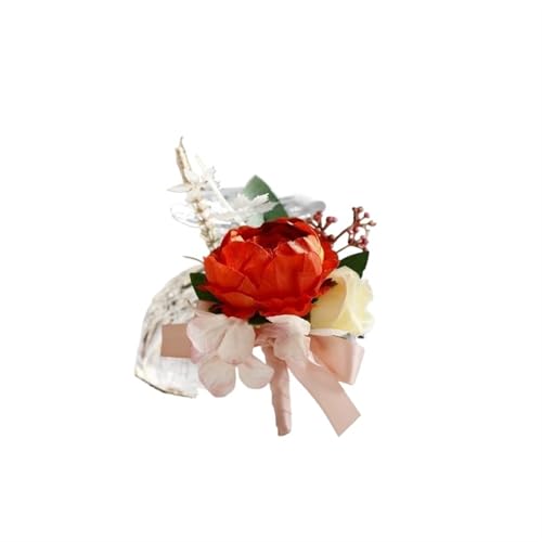 XPJYUA Hochzeit Corsage Künstliche Blumen Knopfloch Hochzeit Bräutigam Boutonniere Corsage Armband Brautjungfer Seidenblumen Brosche Ehe Pins(K-Corsage) von XPJYUA