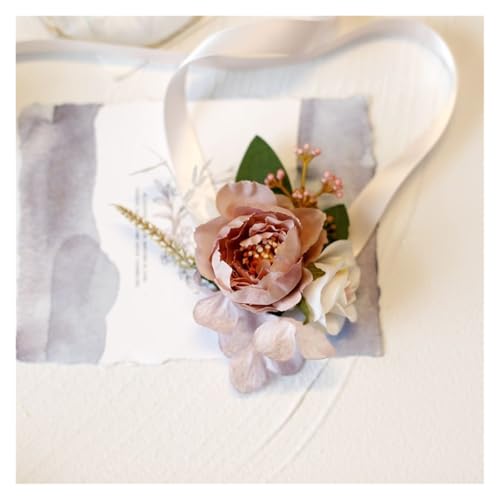 XPJYUA Hochzeit Corsage Künstliche Blumen Knopfloch Hochzeit Bräutigam Boutonniere Corsage Armband Brautjungfer Seidenblumen Brosche Ehe Pins(R-Wrist Flower) von XPJYUA