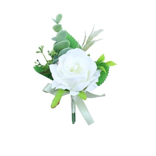 XPJYUA Hochzeit Corsage Künstliche Seidenblumen Groomsmen Boutonniere Braut Armband Corsage Schwester Hochzeit Hand Blumen Party Anzug Dekor Knopflöcher(Grey) von XPJYUA