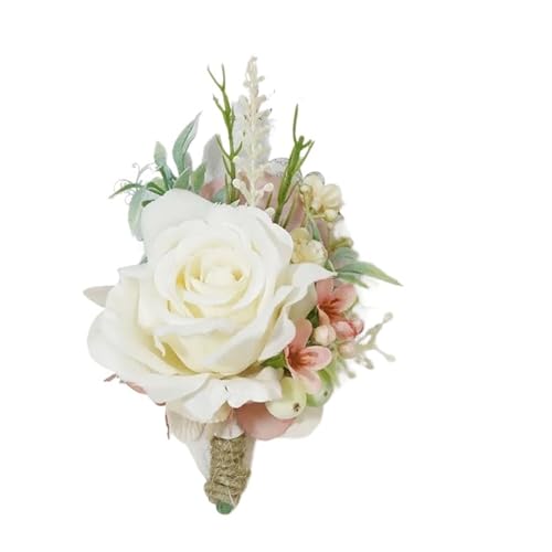 XPJYUA Hochzeit Corsage Künstliche staubige rosa Seide Rose Hochzeit Boutonnieres for Bräutigam Pins Blumen Corsage Handgelenk Brosche Braut Dekor(01Boutonnieres) von XPJYUA