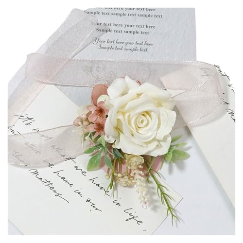 XPJYUA Hochzeit Corsage Künstliche staubige rosa Seide Rose Hochzeit Boutonnieres for Bräutigam Pins Blumen Corsage Handgelenk Brosche Braut Dekor(01Corsage) von XPJYUA