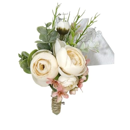 XPJYUA Hochzeit Corsage Künstliche staubige rosa Seide Rose Hochzeit Boutonnieres for Bräutigam Pins Blumen Corsage Handgelenk Brosche Braut Dekor(02Boutonnieres) von XPJYUA