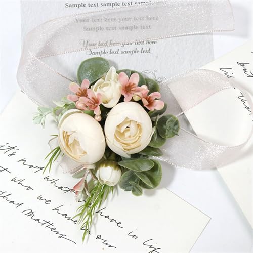 XPJYUA Hochzeit Corsage Künstliche staubige rosa Seide Rose Hochzeit Boutonnieres for Bräutigam Pins Blumen Corsage Handgelenk Brosche Braut Dekor(03Corsage) von XPJYUA