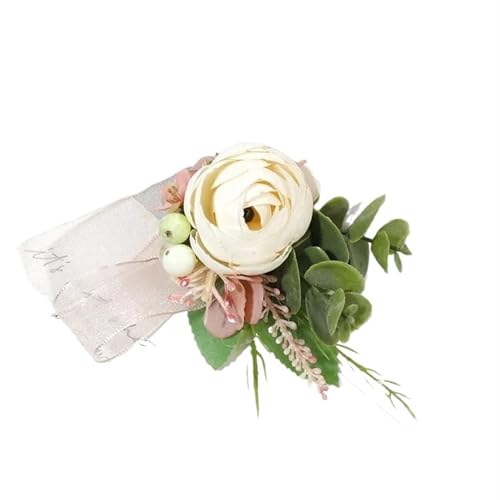 XPJYUA Hochzeit Corsage Künstliche staubige rosa Seide Rose Hochzeit Boutonnieres for Bräutigam Pins Blumen Corsage Handgelenk Brosche Braut Dekor(03Corsage-01) von XPJYUA