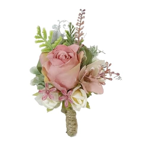 XPJYUA Hochzeit Corsage Künstliche staubige rosa Seide Rose Hochzeit Boutonnieres for Bräutigam Pins Blumen Corsage Handgelenk Brosche Braut Dekor(04Boutonnieres) von XPJYUA