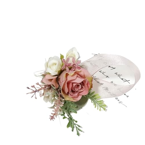 XPJYUA Hochzeit Corsage Künstliche staubige rosa Seide Rose Hochzeit Boutonnieres for Bräutigam Pins Blumen Corsage Handgelenk Brosche Braut Dekor(04Corsage) von XPJYUA