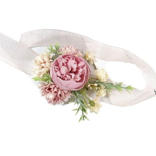 XPJYUA Hochzeit Corsage Künstliche staubige rosa Seide Rose Hochzeit Boutonnieres for Bräutigam Pins Blumen Corsage Handgelenk Brosche Braut Dekor(05Corsage) von XPJYUA