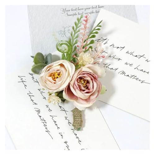 XPJYUA Hochzeit Corsage Künstliche staubige rosa Seide Rose Hochzeit Boutonnieres for Bräutigam Pins Blumen Corsage Handgelenk Brosche Braut Dekor(06Boutonnieres) von XPJYUA