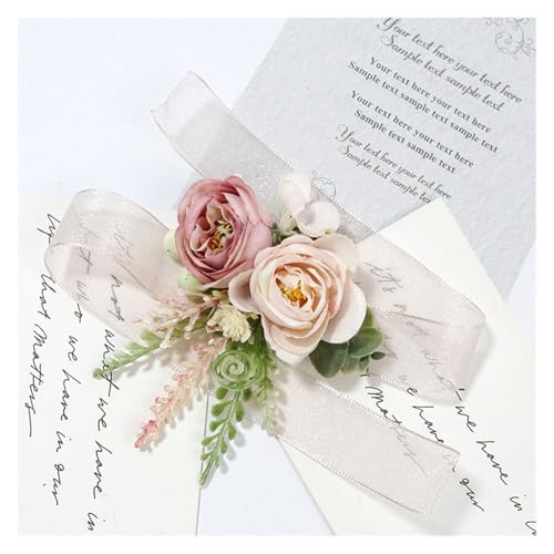 XPJYUA Hochzeit Corsage Künstliche staubige rosa Seide Rose Hochzeit Boutonnieres for Bräutigam Pins Blumen Corsage Handgelenk Brosche Braut Dekor(06Corsage) von XPJYUA