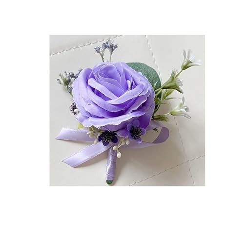 XPJYUA Hochzeit Corsage Lila Corsage Boutonniere Hochzeitszubehör Knopflochblumen Künstliche Rosen Prom Boyfriend Dekoration(Boutonniere A) von XPJYUA