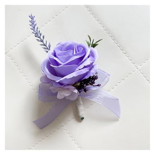 XPJYUA Hochzeit Corsage Lila Corsage Boutonniere Hochzeitszubehör Knopflochblumen Künstliche Rosen Prom Boyfriend Dekoration(Boutonniere B) von XPJYUA