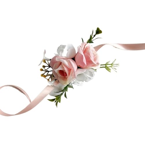 XPJYUA Hochzeit Corsage Lila Corsage Boutonniere Hochzeitszubehör Knopflochblumen Künstliche Rosen Prom Boyfriend Dekoration(Wrist Corsage D) von XPJYUA