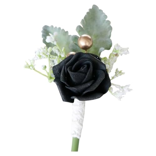 XPJYUA Hochzeit Corsage Männer Boutonniere Rose Brosche Braut Hochzeit Handgelenk Corsage Armband Bräutigam Zeremonie Blume Party Treffen Dekor(StyleB-Black) von XPJYUA