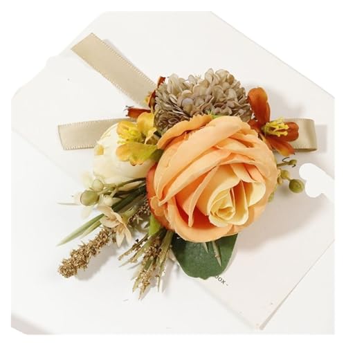 XPJYUA Hochzeit Corsage Orange Kaffee Farbe Hochzeit Boutonniere Corsagen Handgemachte Künstliche Brautjungfer Bräutigam Hochzeit Zubehör Blume Pins(Wrist Flower 05) von XPJYUA