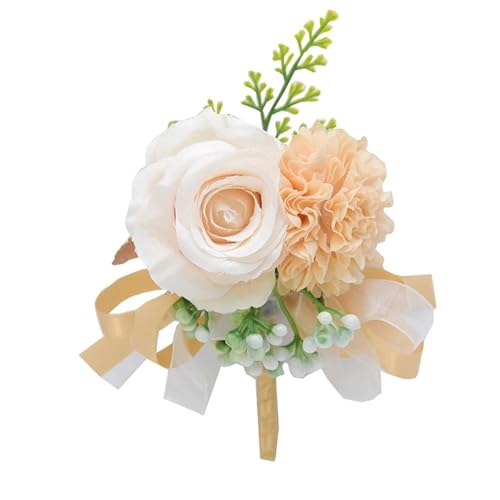 XPJYUA Hochzeit Corsage Seide Rose Boutonniere Bräutigam Künstliche Blume Bouquet Corsage Braut Brosche Pins Knopfloch Hochzeit Party Zeremonie Schmuck(Light Yellow Brooch) von XPJYUA