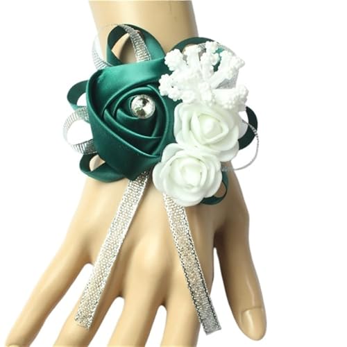 XPJYUA Hochzeit Corsage Seidenrosen, weiße Ansteckblume for das Handgelenk, Blumen for Brautjungfern, Blumenarmband, rosa, blau, Brautschwestern, Hochzeitsaccessoires(Green) von XPJYUA