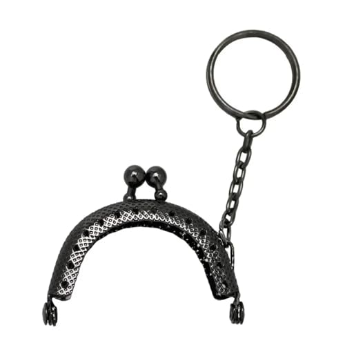 XPJYUA Metall Taschenrahmen 2 Stück 4/5 cm Münzgeldbörse Metallrahmen Tasche Wechselgeldbörse Rahmen mit Schlüsselanhänger Bogenrahmen Kuss Verschluss Schloss DIY Basteln Geldbörse Zubehör(5cm-Black) von XPJYUA