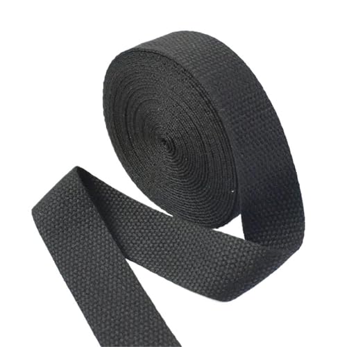 XPJYUA Schrägband Baumwolle 5 Meter 20–50 mm Baumwollgewebe, 1,5 mm dick, hochfest, Rucksackgurt, Etikettenband, Kleidung, Nähband, Schrägband(Black,20mm) von XPJYUA