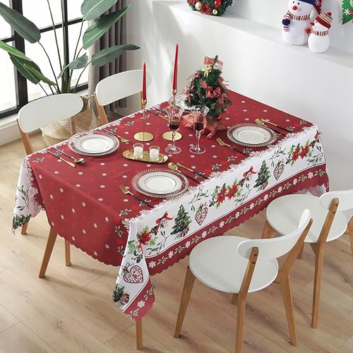 XQKXHZ Große Weihnachts Tischdecken, Wasserdicht Weihnachtstischdecke, Waschbare Party Tischdecke, Rechteckig Rot Tischdecke für Weihnachtsfeier Urlaub Winter Wohndekoration,150x300cm von XQKXHZ