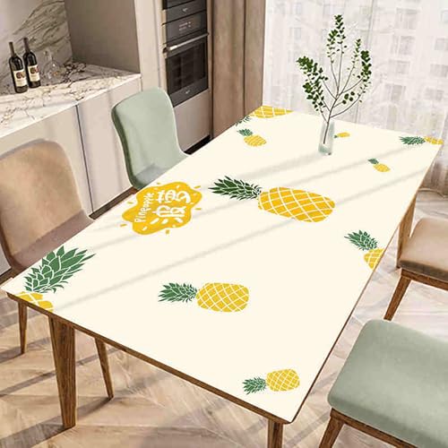 XQKXHZ Rechteckige Weiße Tischdecke, 3D Ananas Muster Dekorative Tischdecken, PU Leder Abwischbare Wasserdicht Tischdecke, Outdoor Tischtuch für Esszimmer, Garten, Party oder Haushalt,30x40cm von XQKXHZ