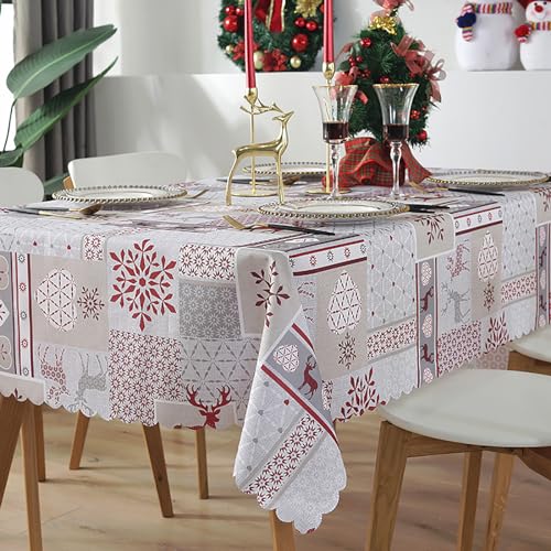 XQKXHZ Weihnachtstischdecke,Weihnachten Tischtuch Schmutzabweisend Wasserabweisend Groß Tischdecken Weihnachten Rechteckige Esstischdecke Abwaschbar Weihnachts Tischdecke,Party Tischdeko,F,150x300cm von XQKXHZ