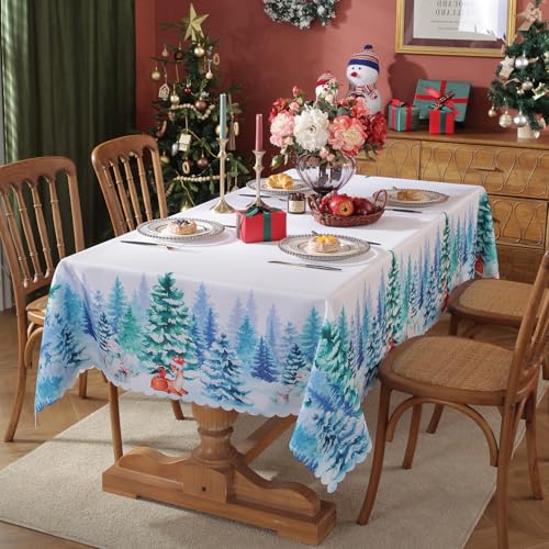 XQKXHZ Weihnachtstischdecken Rechteckige Dekorative Tischdecke Weihnachten Gedruckte Wasserabweisend Weihnachtstischdecke, Winter Party Festliche Deko Tischwäsche,N1,150x150cm von XQKXHZ