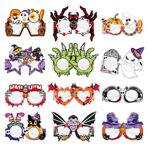 XQMMGO 12 Stück Halloween Papierbrillen, Halloween-Brillen, Partybrillen Set Halloween Accessoires, Karneval Halloween Party Deko Foto Requisiten (A-Stil) von XQMMGO