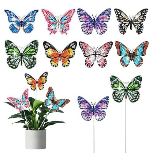 XQMMGO 8 Stück Diamond painting schmetterling, Diamond painting erwachsene kinder, Schmetterling DIY Diamond Painting Art für Garten Dekor Zubehör, Innenhof von XQMMGO