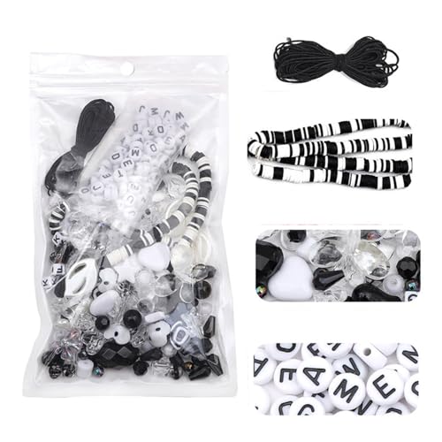 XQMMGO Armband Perlen Set, Perlenarmband Selber Machen, Perlen Für Armbänder Kinder, Perlenset mit Buchstabenperlen für Armbänder, Freundschaftsarmbänder Machen (Schwarz) von XQMMGO