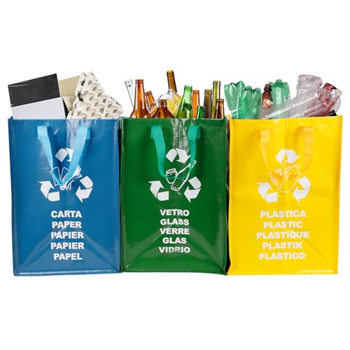 XQZMD Recycling System Taschen, 3er-Pack Wiederverwendbare Mülltrennsystem Taschen (Blau, Grün, Gelb), wasserdichte Abfallbehälter für die Küche, Zuhause und das Büro von XQZMD