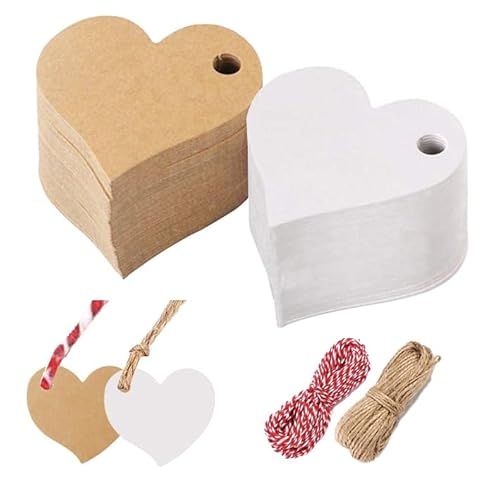 220 Stück Geschenkanhänger, Herz Anhänger Kraftpapier Geschenk Etiketten Geschenkanhänger Hochzeit mit 22m Schnur für Geburtstag Taufe Konfirmation Hochzeit (Braun&Weiß) von XREE